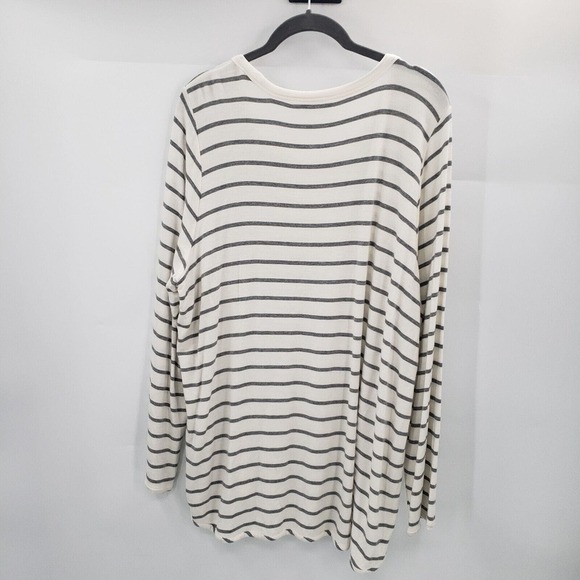 Market & Spruce 1x Striped Knit Top Womens Plus Long Sleeve Cream Black Tunic - Picture 10 of 11